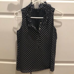 J.Crew Navy/White Polka Dot Ruffle Shirt